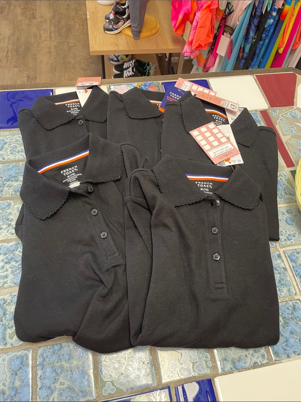 BUNDLE Girls French Toast Long-Sleeve Polo- 5 pack